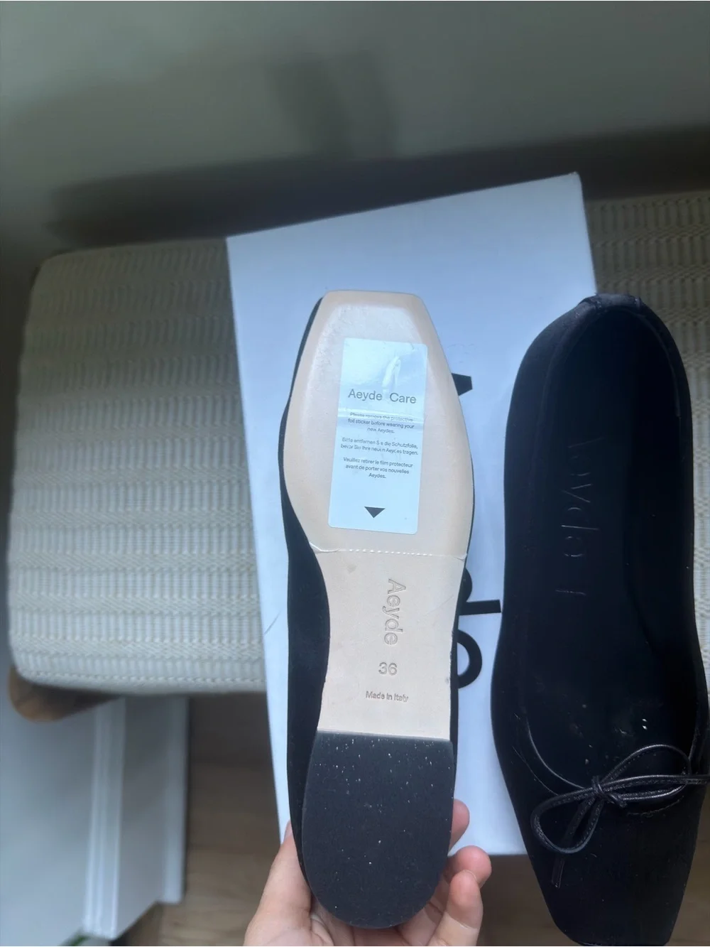 Aeyde Black Square-Toe Bow Ballet Flats - Picture 4 of 6